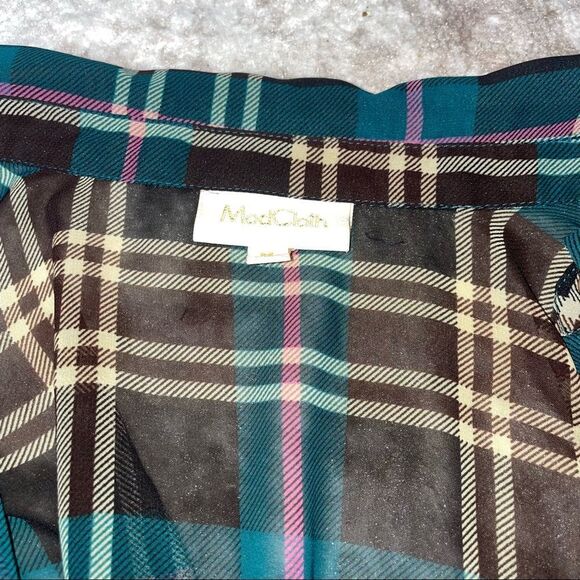 ModCloth blue, black and white plaid button up semi sheer collared blouse/top - Picture 8 of 8